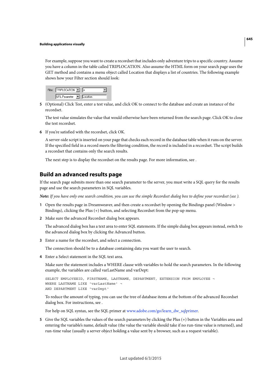 Build an advanced results page | Adobe Dreamweaver CC 2015 User Manual | Page 652 / 700