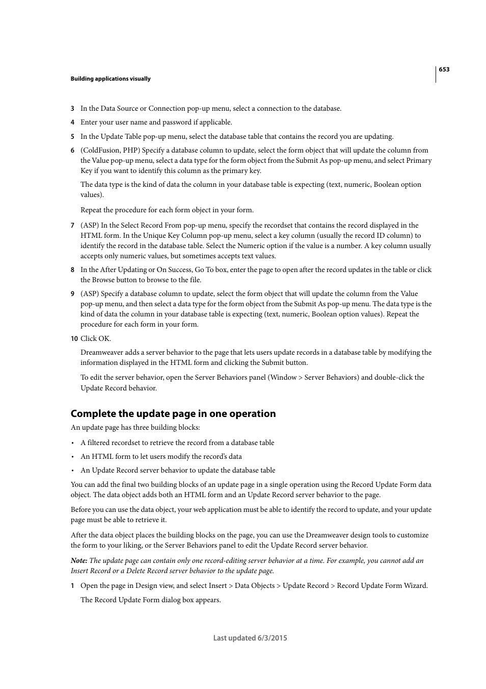 Complete the update page in one operation | Adobe Dreamweaver CC 2015 User Manual | Page 660 / 700