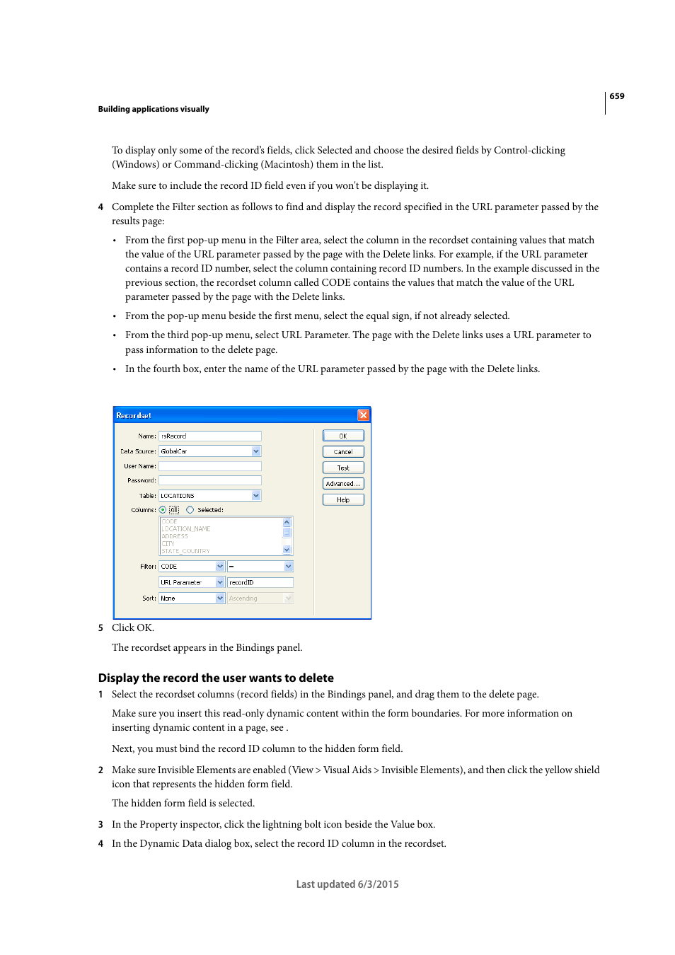 Display the record the user wants to delete | Adobe Dreamweaver CC 2015 User Manual | Page 666 / 700