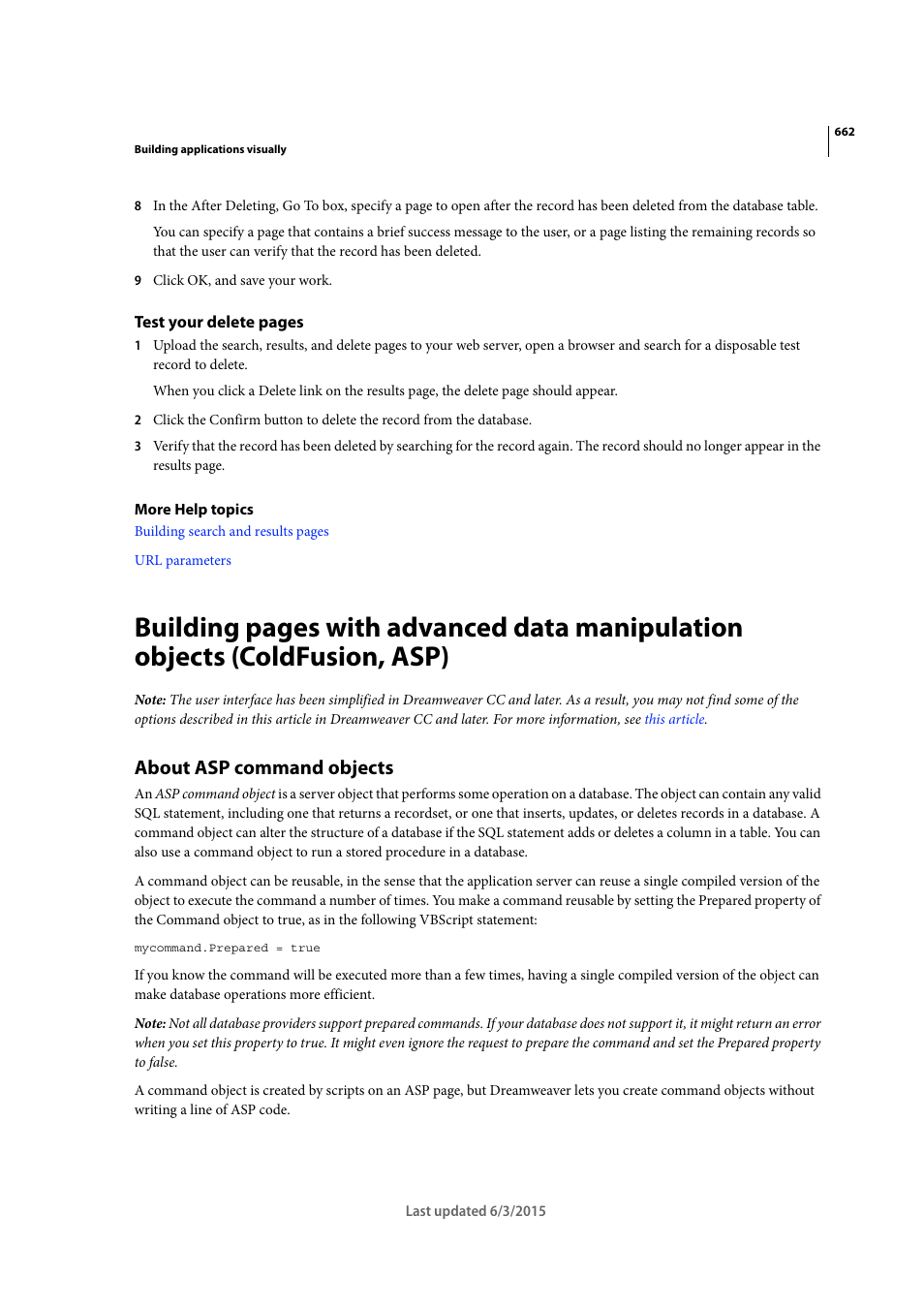 About asp command objects | Adobe Dreamweaver CC 2015 User Manual | Page 669 / 700