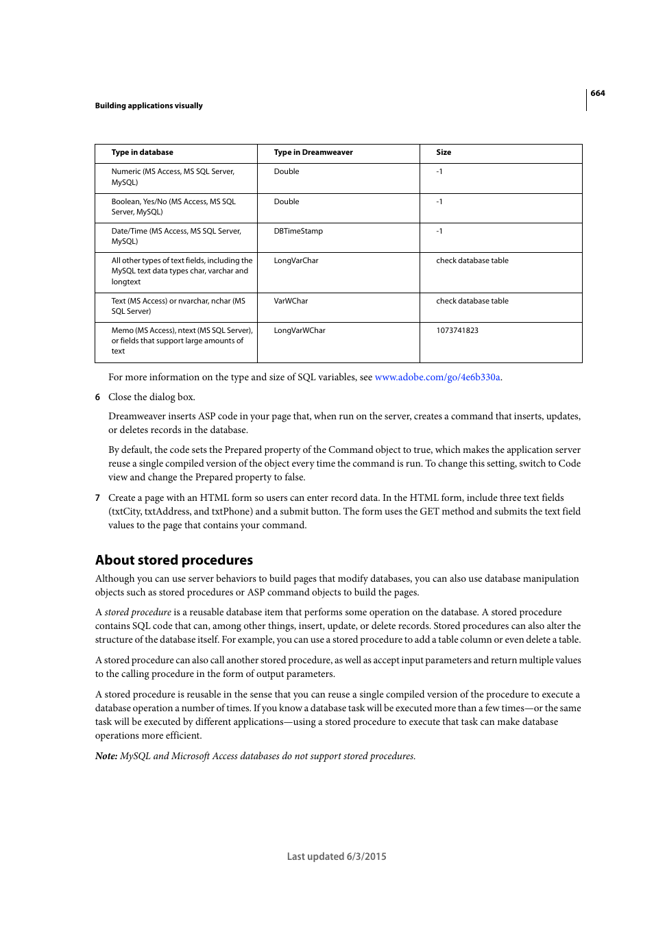 About stored procedures | Adobe Dreamweaver CC 2015 User Manual | Page 671 / 700