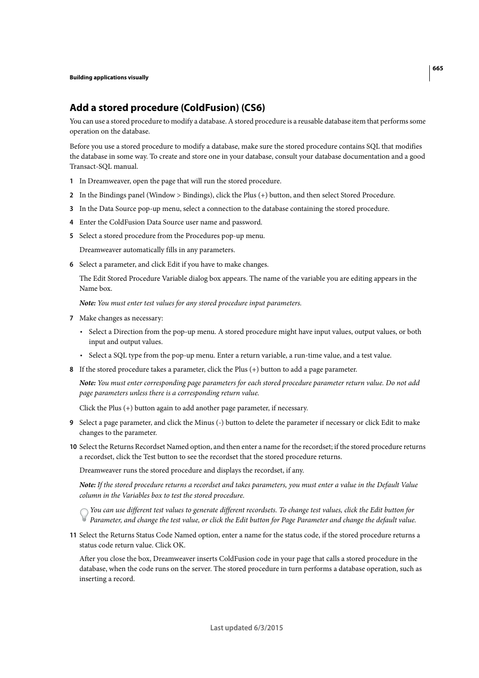 Add a stored procedure (coldfusion) (cs6) | Adobe Dreamweaver CC 2015 User Manual | Page 672 / 700