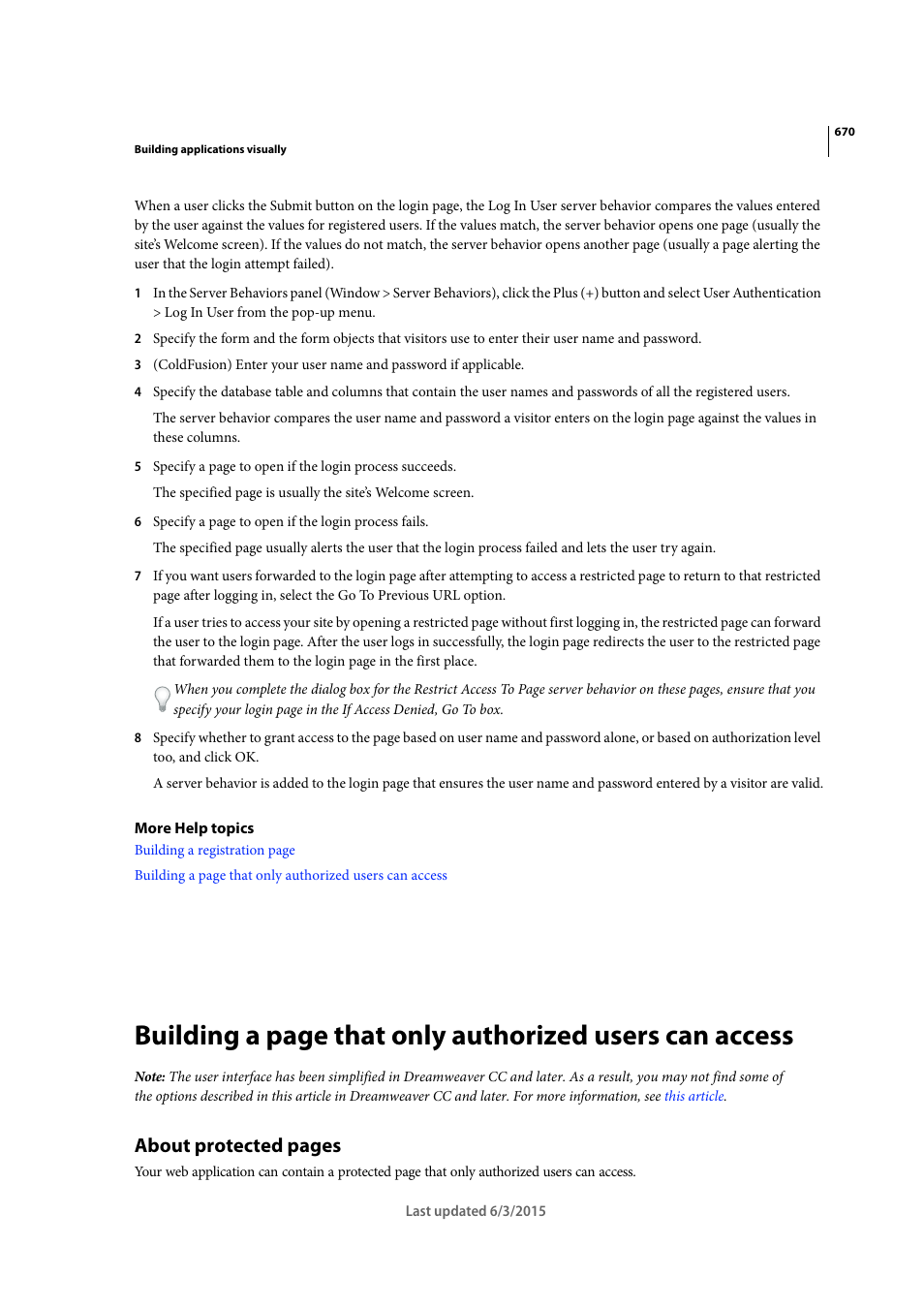 About protected pages | Adobe Dreamweaver CC 2015 User Manual | Page 677 / 700