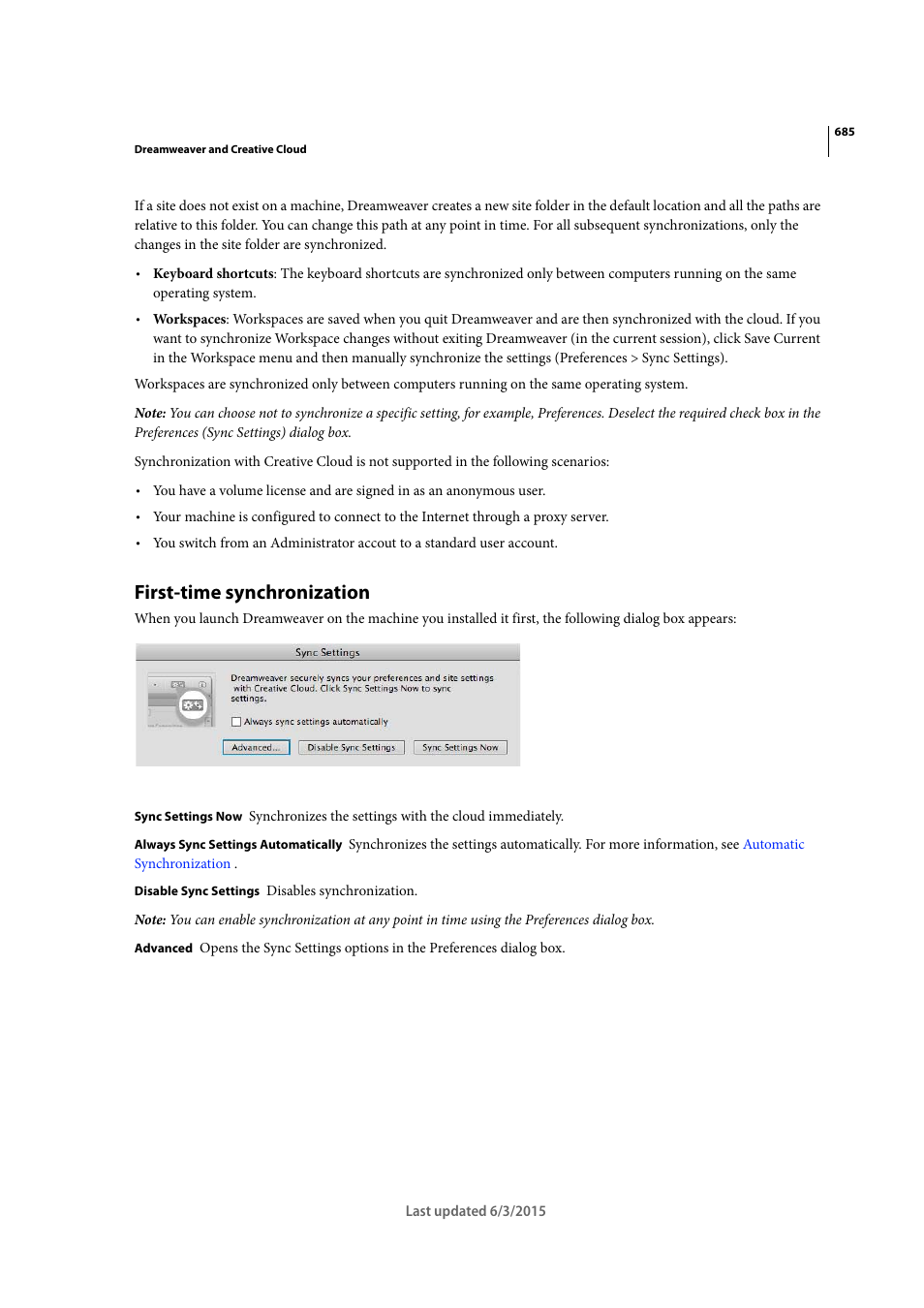 First-time synchronization | Adobe Dreamweaver CC 2015 User Manual | Page 692 / 700