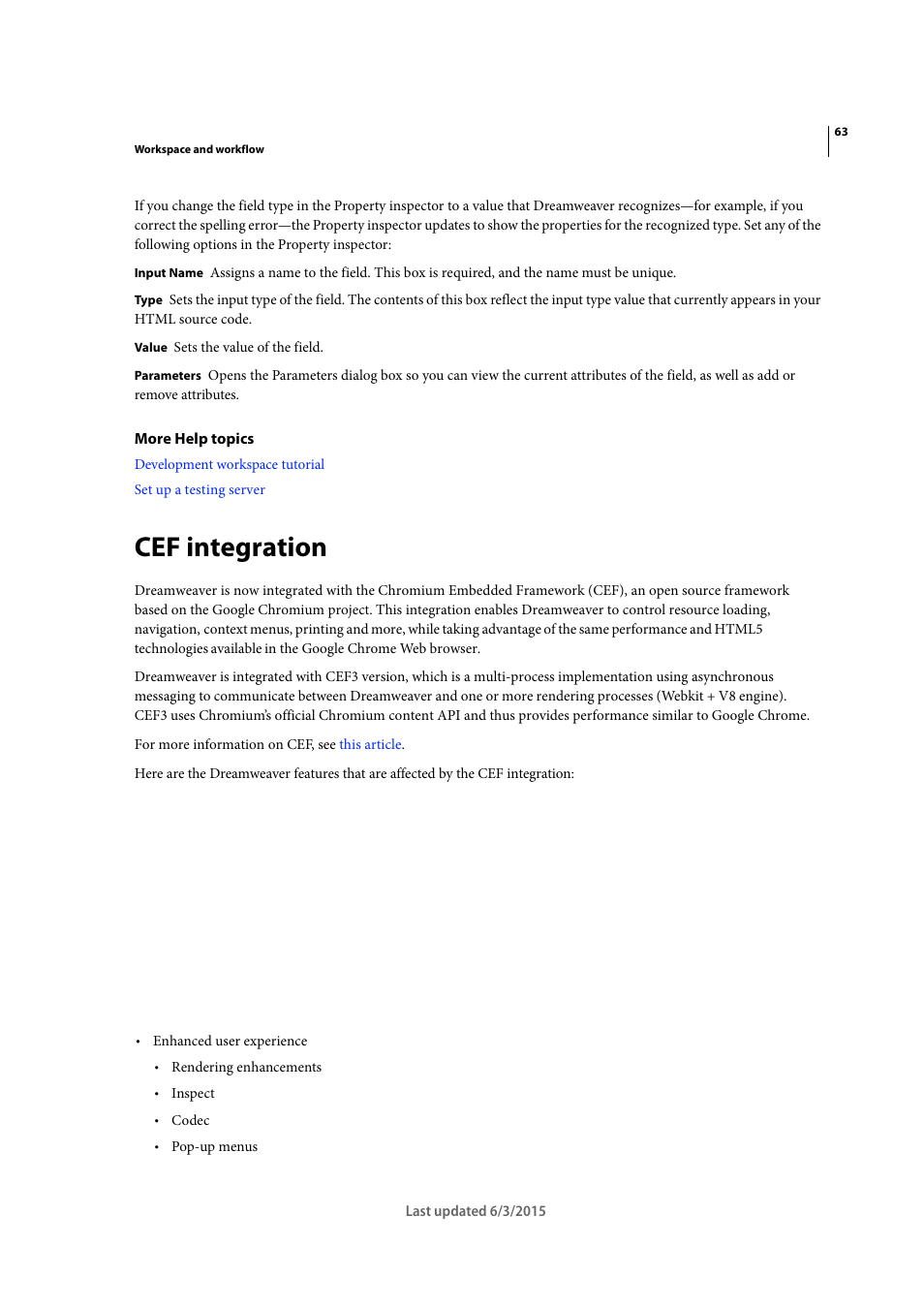 Cef integration, C ef integration | Adobe Dreamweaver CC 2015 User Manual | Page 70 / 700