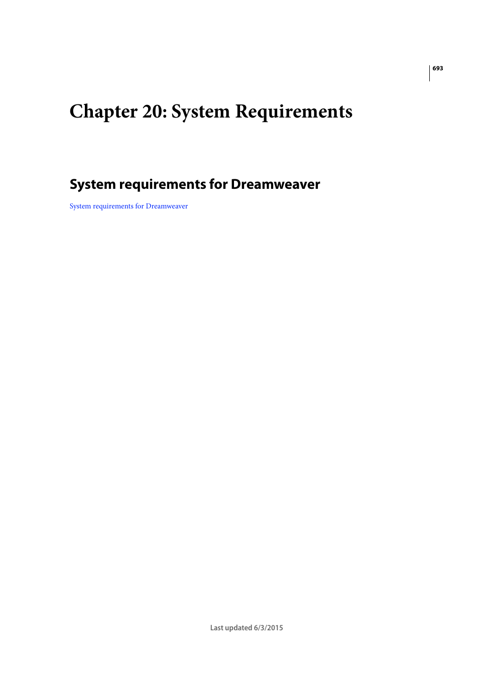 Chapter 20: system requirements, System requirements for dreamweaver | Adobe Dreamweaver CC 2015 User Manual | Page 700 / 700