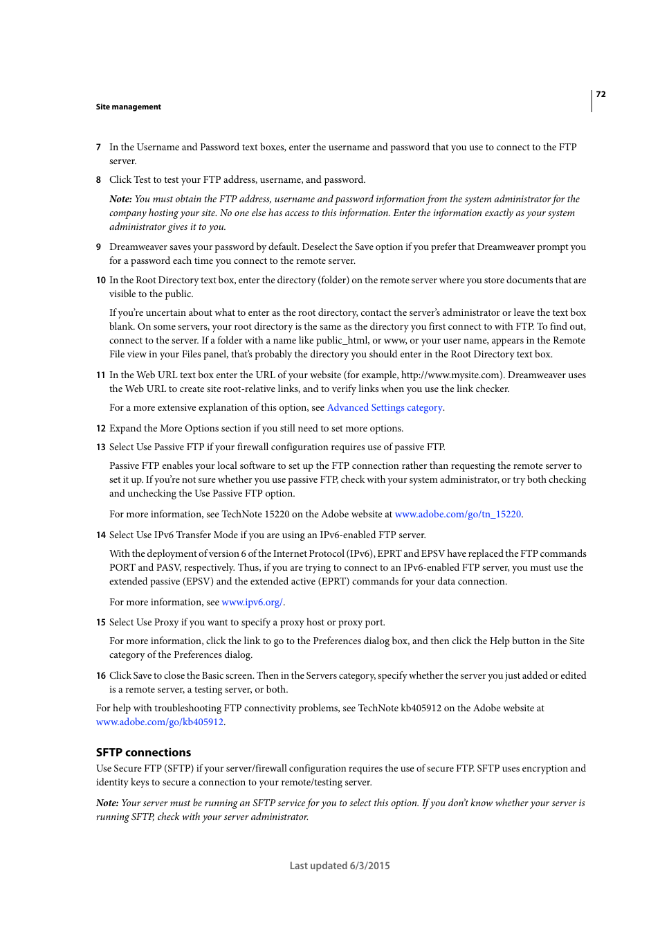 Sftp connections | Adobe Dreamweaver CC 2015 User Manual | Page 79 / 700