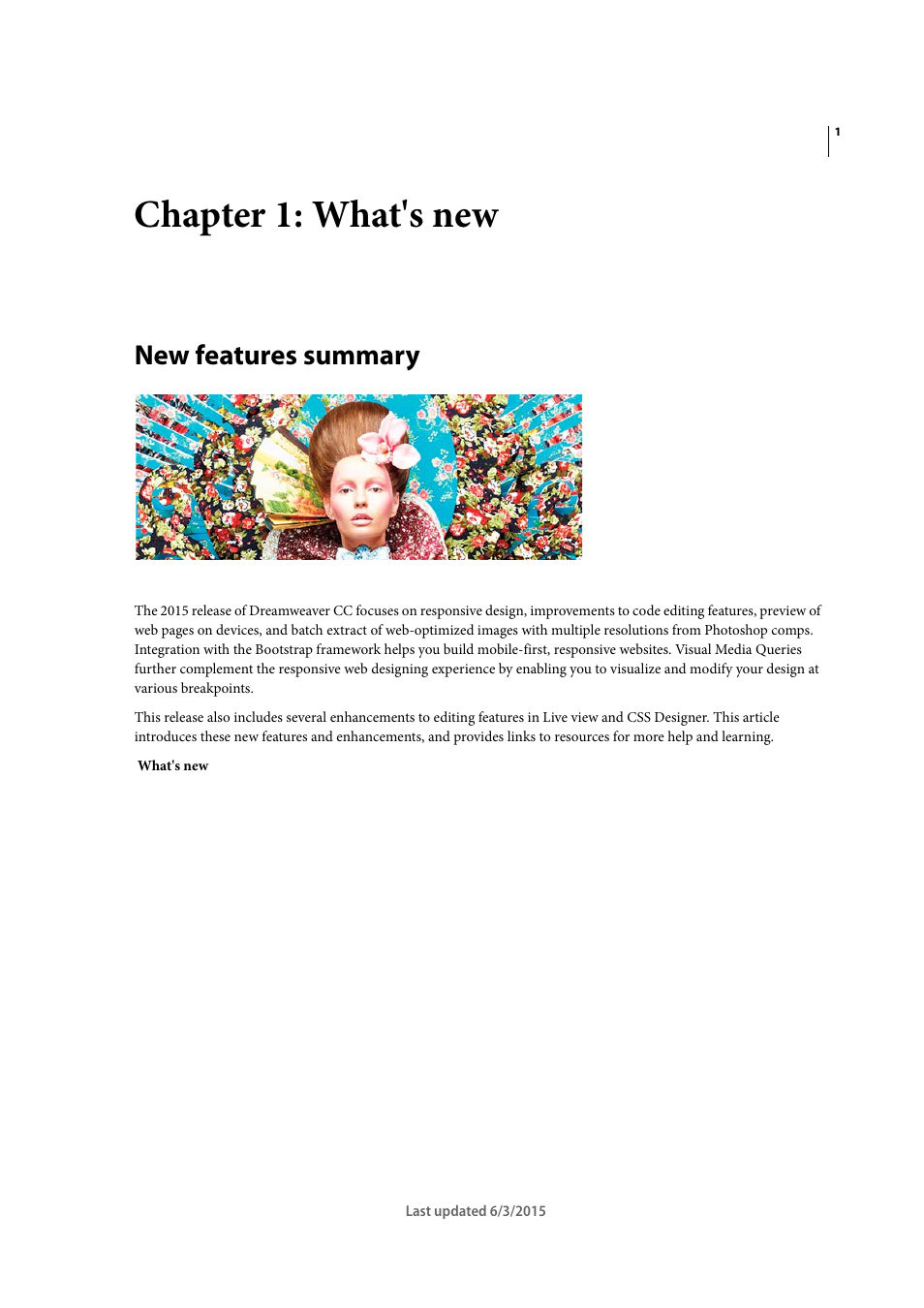 Chapter 1: what's new, New features summary | Adobe Dreamweaver CC 2015 User Manual | Page 8 / 700