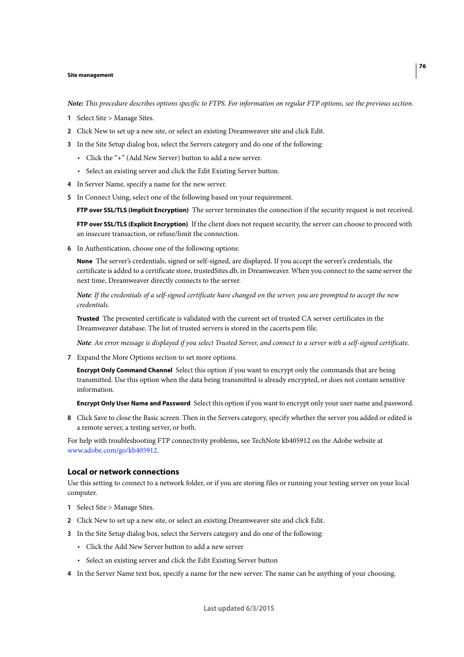 Local or network connections | Adobe Dreamweaver CC 2015 User Manual | Page 83 / 700