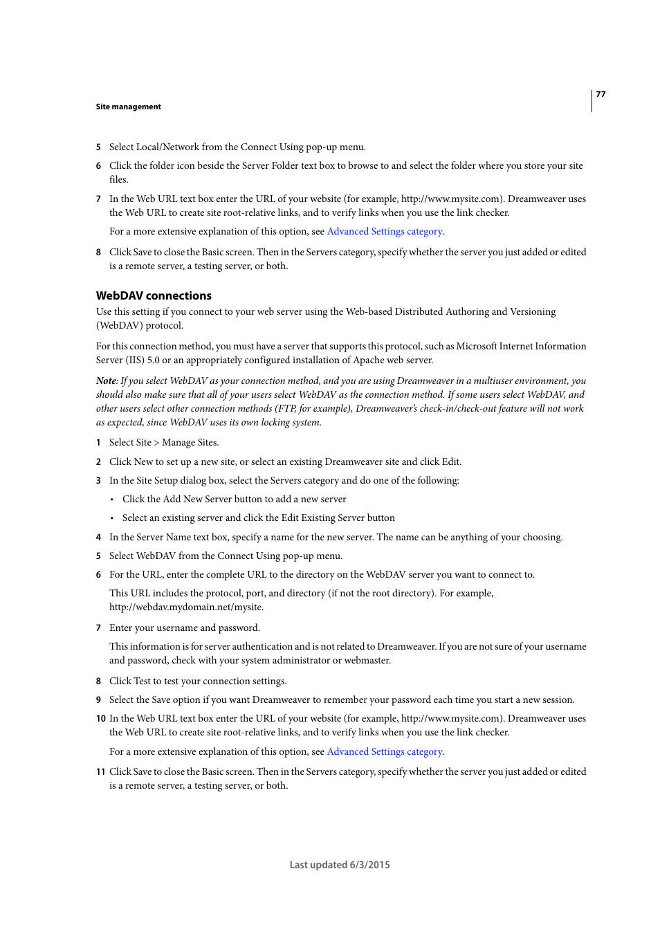 Webdav connections | Adobe Dreamweaver CC 2015 User Manual | Page 84 / 700