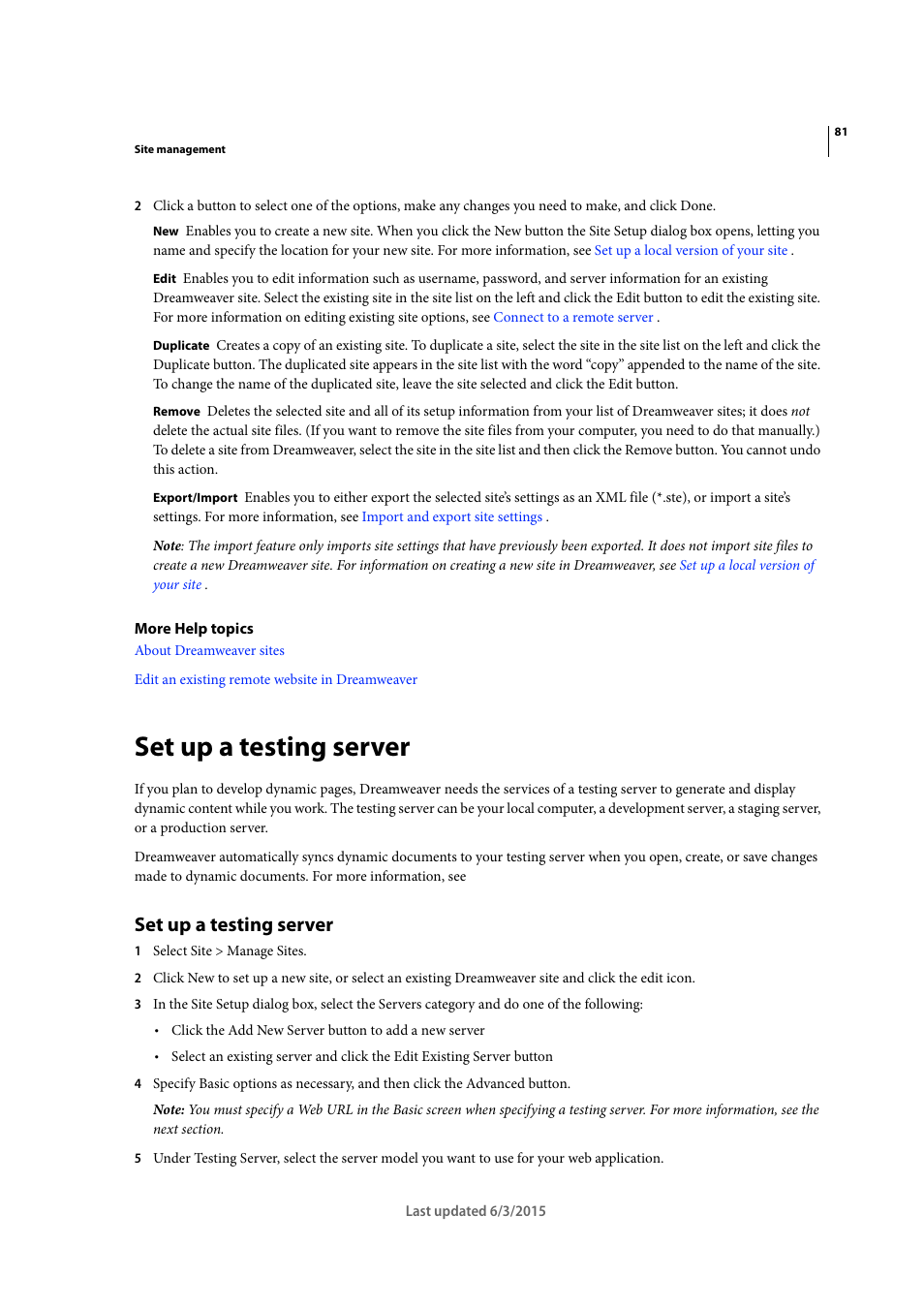 Set up a testing server | Adobe Dreamweaver CC 2015 User Manual | Page 88 / 700