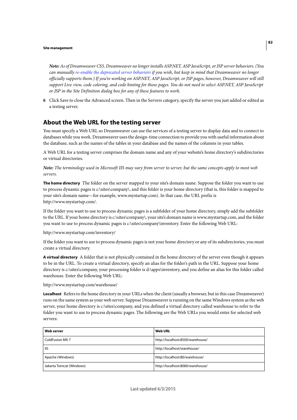 About the web url for the testing server | Adobe Dreamweaver CC 2015 User Manual | Page 89 / 700