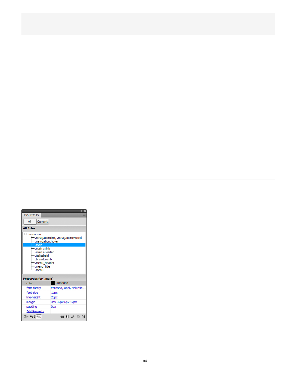The css styles panel in all mode | Adobe Dreamweaver CC 2014 v.13 User Manual | Page 191 / 732