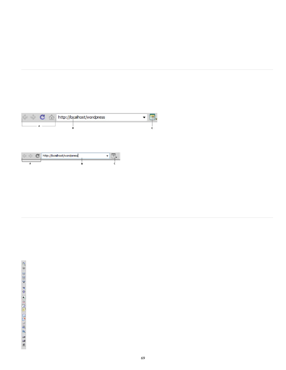 Browser navigation toolbar overview, Coding toolbar overview | Adobe Dreamweaver CC 2014 v.13 User Manual | Page 76 / 732