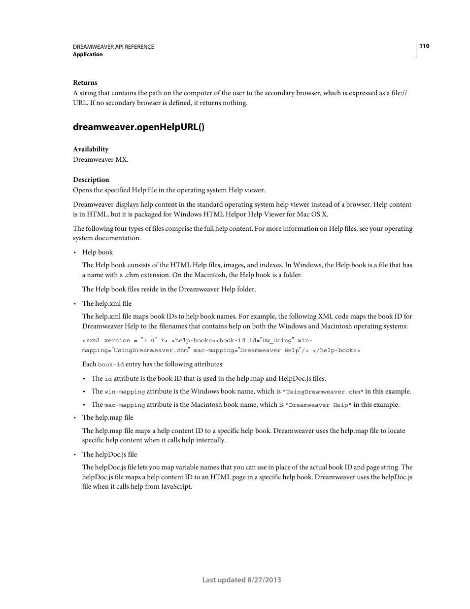 Dreamweaver.openhelpurl() | Adobe Dreamweaver API Reference CS5 User Manual | Page 115 / 533