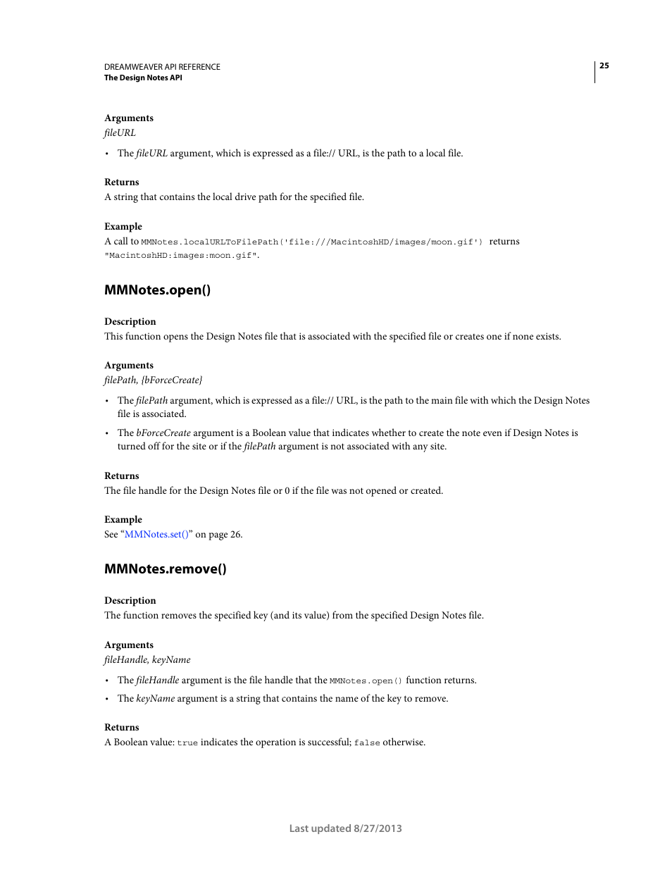 Mmnotes.open(), Mmnotes.remove() | Adobe Dreamweaver API Reference CS5 User Manual | Page 30 / 533