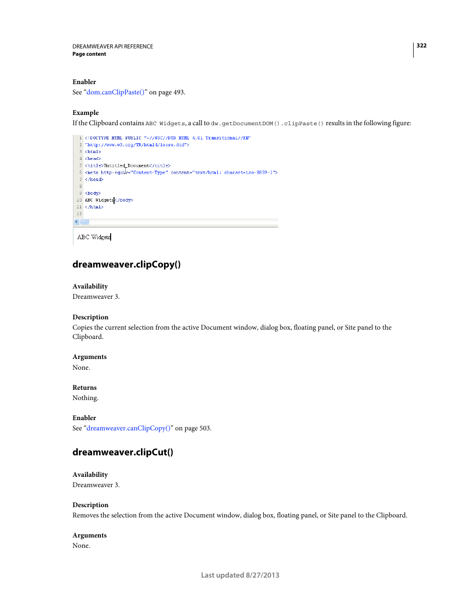 Dreamweaver.clipcopy(), Dreamweaver.clipcut() | Adobe Dreamweaver API Reference CS5 User Manual | Page 327 / 533