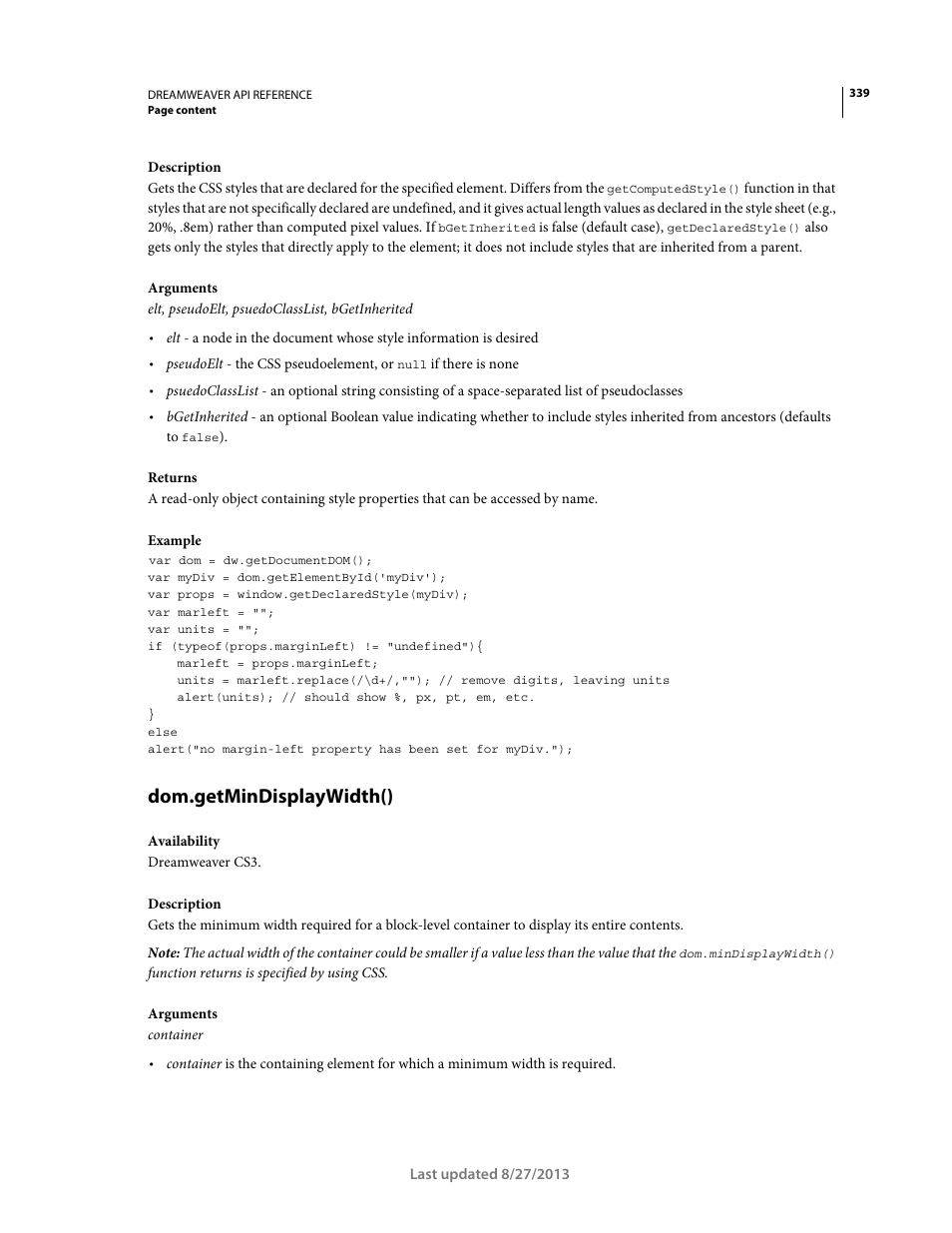 Dom.getmindisplaywidth() | Adobe Dreamweaver API Reference CS5 User Manual | Page 344 / 533