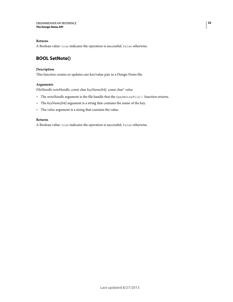 Bool setnote() | Adobe Dreamweaver API Reference CS5 User Manual | Page 37 / 533