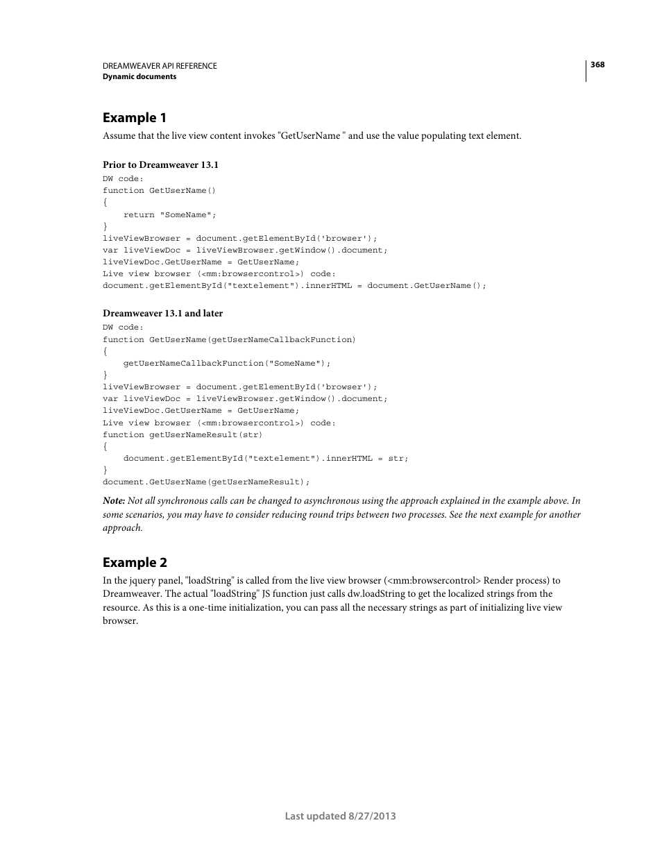 Example 1, Example 2 | Adobe Dreamweaver API Reference CS5 User Manual | Page 373 / 533