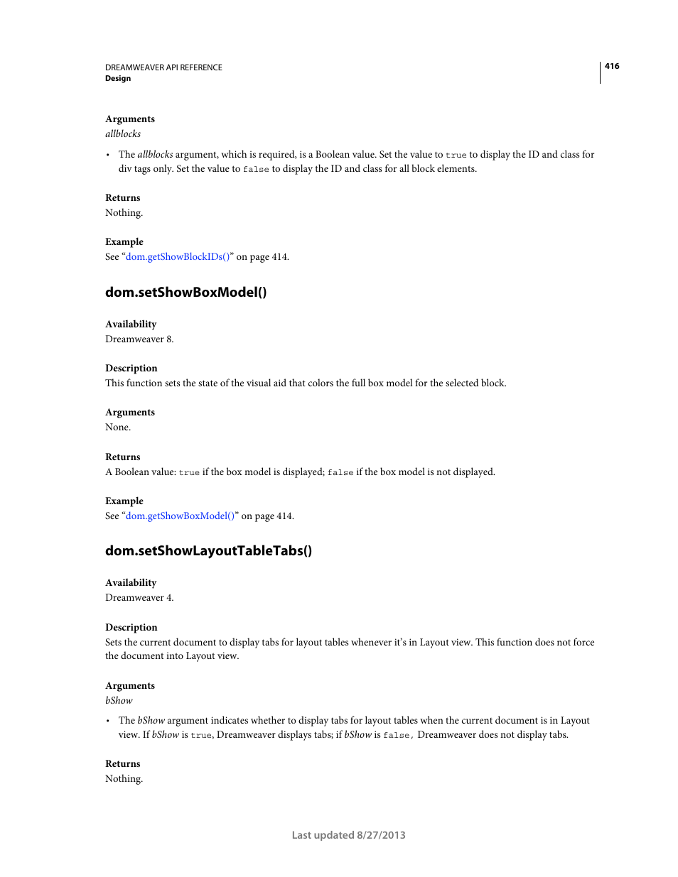 Dom.setshowboxmodel(), Dom.setshowlayouttabletabs() | Adobe Dreamweaver API Reference CS5 User Manual | Page 421 / 533