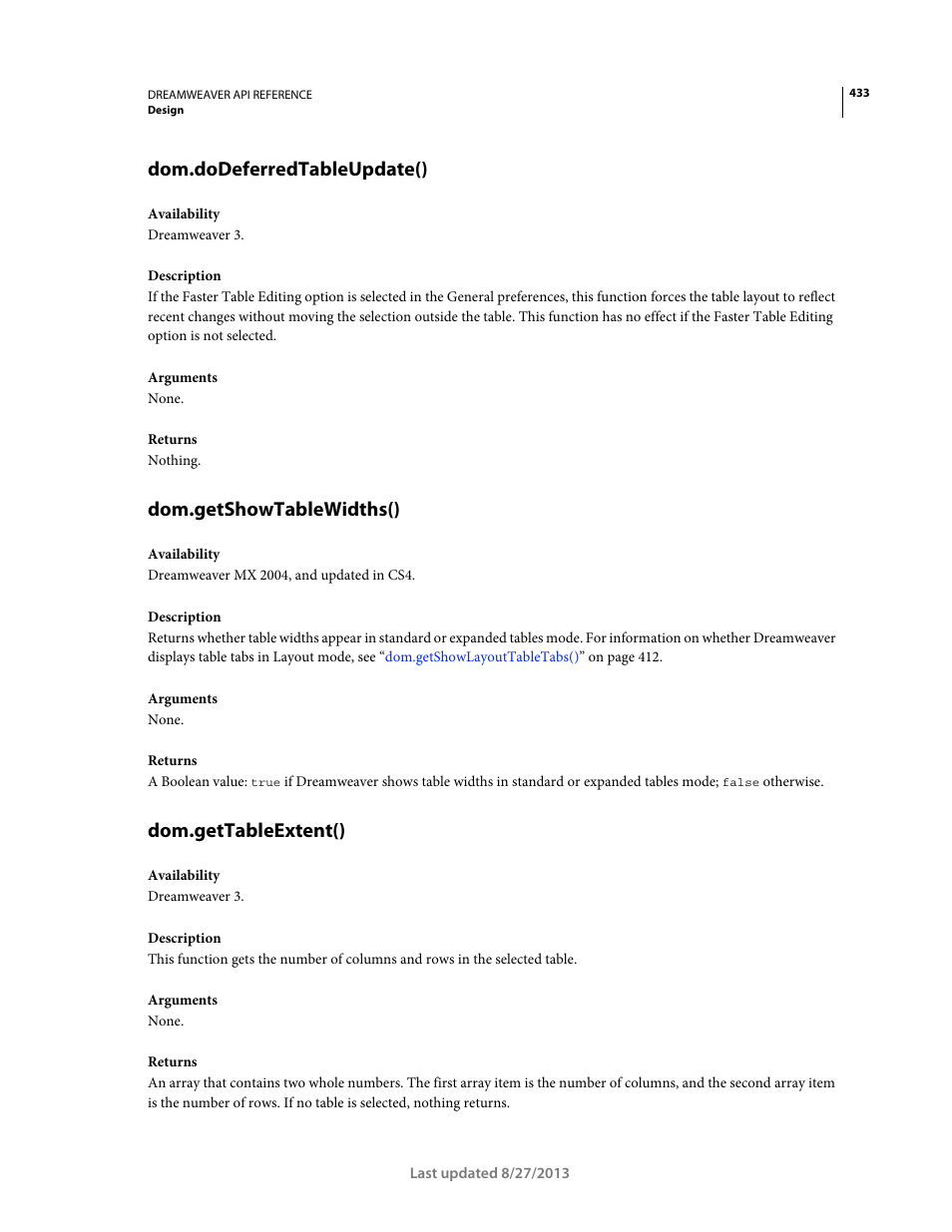 Dom.dodeferredtableupdate(), Dom.getshowtablewidths(), Dom.gettableextent() | Adobe Dreamweaver API Reference CS5 User Manual | Page 438 / 533
