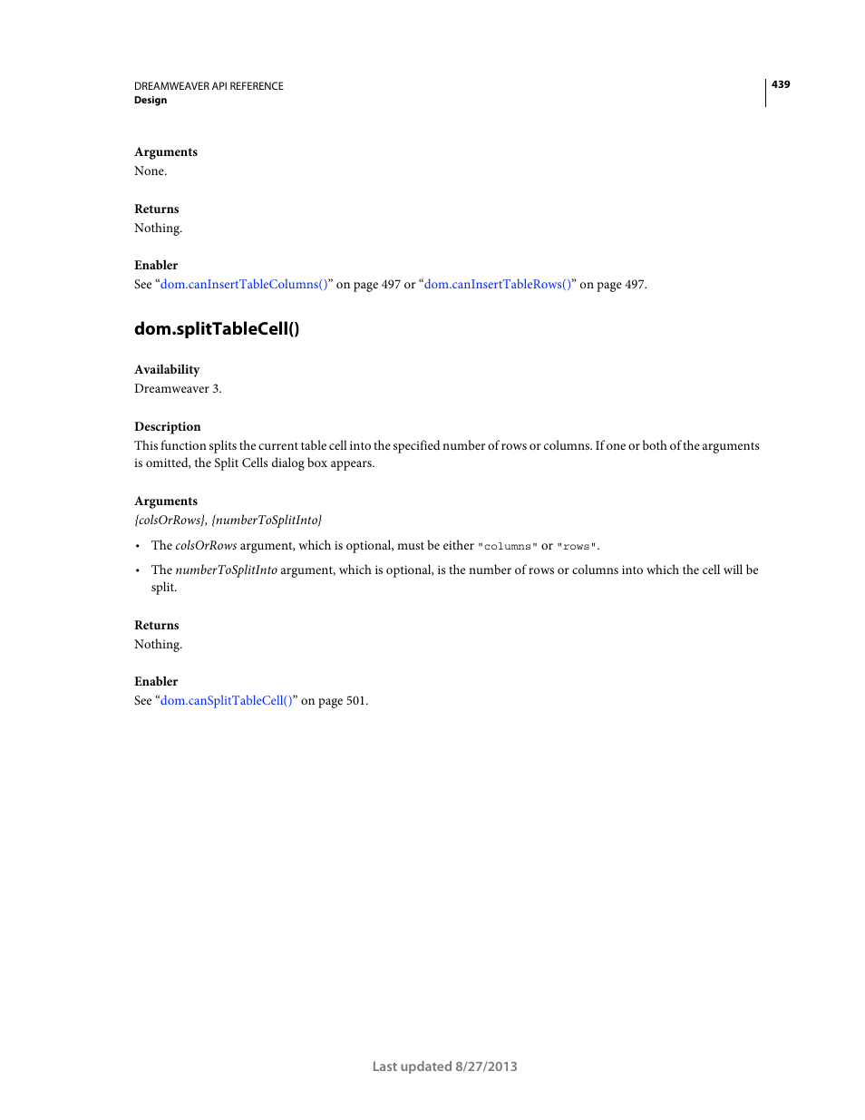 Dom.splittablecell() | Adobe Dreamweaver API Reference CS5 User Manual | Page 444 / 533