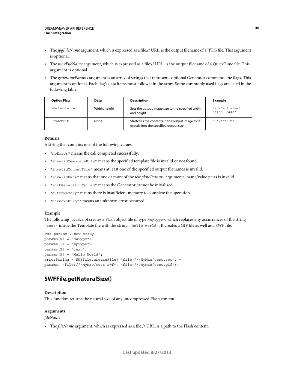 Swffile.getnaturalsize() | Adobe Dreamweaver API Reference CS5 User Manual | Page 45 / 533