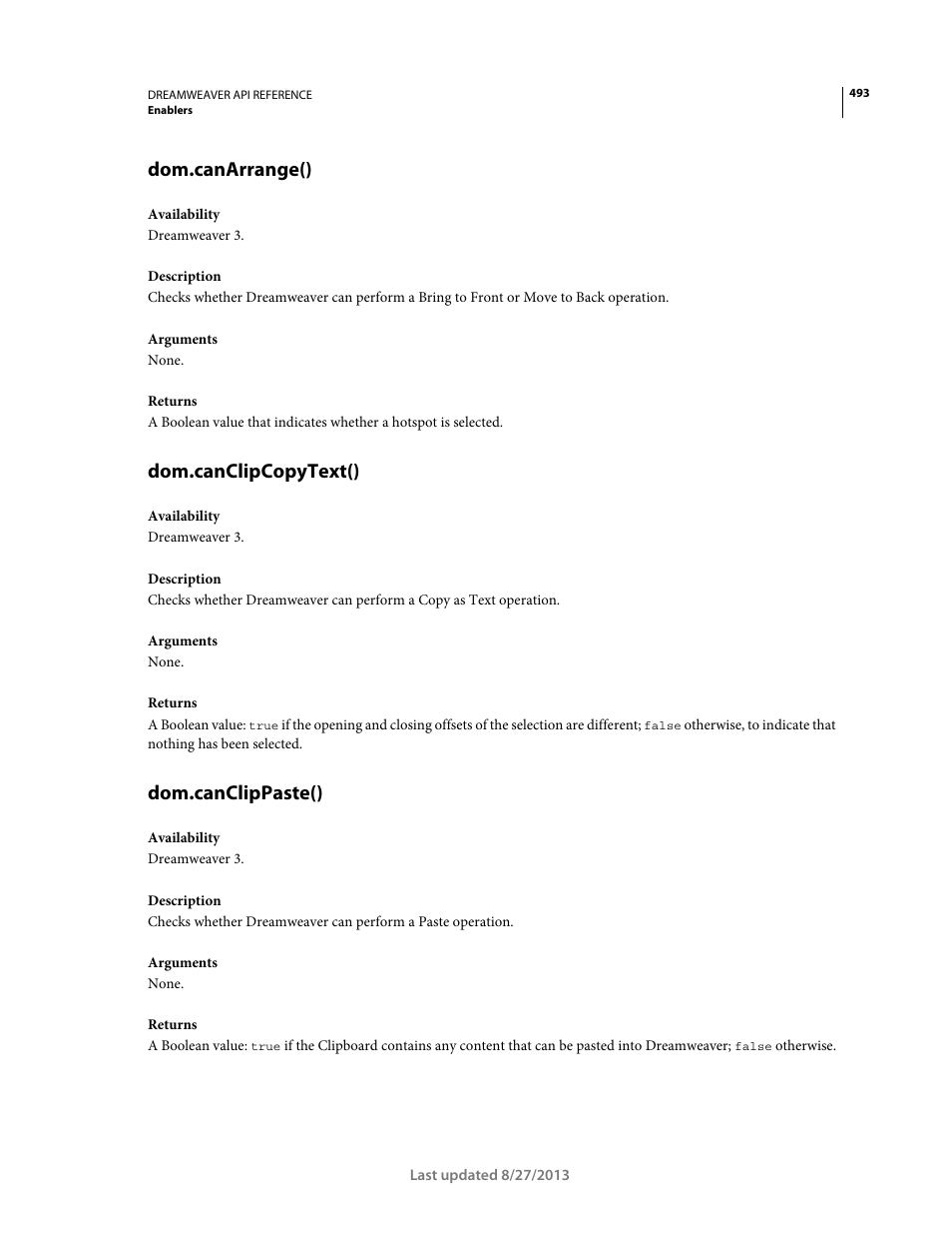 Dom.canarrange(), Dom.canclipcopytext(), Dom.canclippaste() | Adobe Dreamweaver API Reference CS5 User Manual | Page 498 / 533