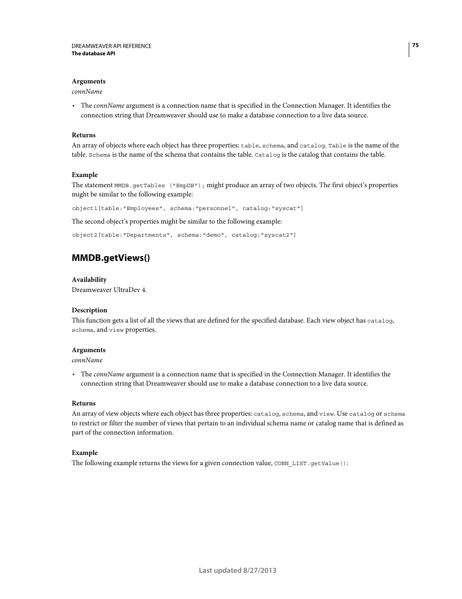 Mmdb.getviews() | Adobe Dreamweaver API Reference CS5 User Manual | Page 80 / 533