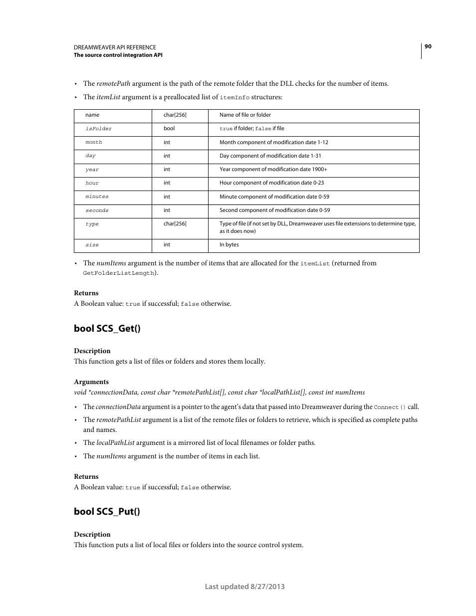 Bool scs_get(), Bool scs_put() | Adobe Dreamweaver API Reference CS5 User Manual | Page 95 / 533