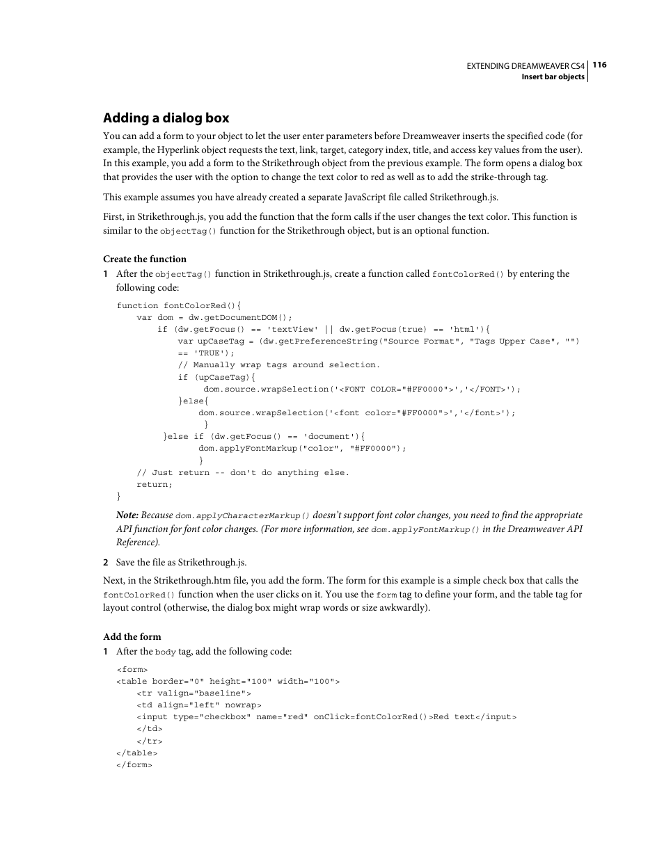 Adding a dialog box | Adobe Extending Dreamweaver CS4 User Manual | Page 122 / 387