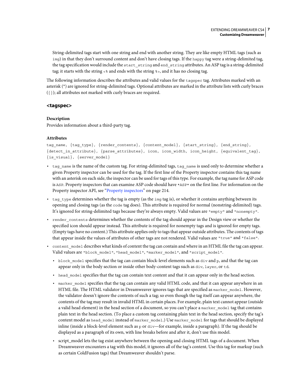 Tagspec | Adobe Extending Dreamweaver CS4 User Manual | Page 13 / 387