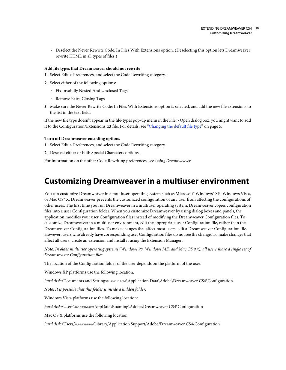 Customizing dreamweaver in a multiuser environment | Adobe Extending Dreamweaver CS4 User Manual | Page 16 / 387