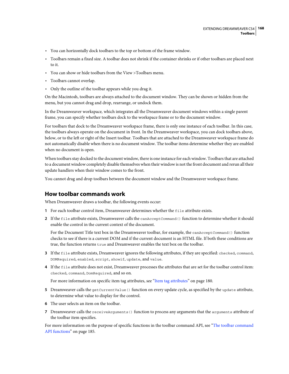 How toolbar commands work | Adobe Extending Dreamweaver CS4 User Manual | Page 174 / 387