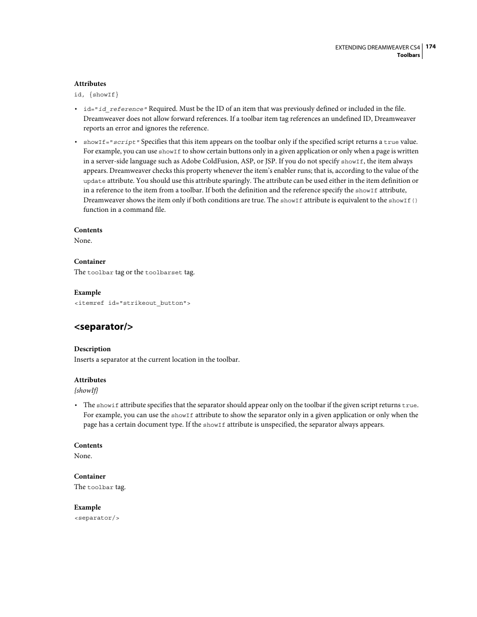 Separator | Adobe Extending Dreamweaver CS4 User Manual | Page 180 / 387