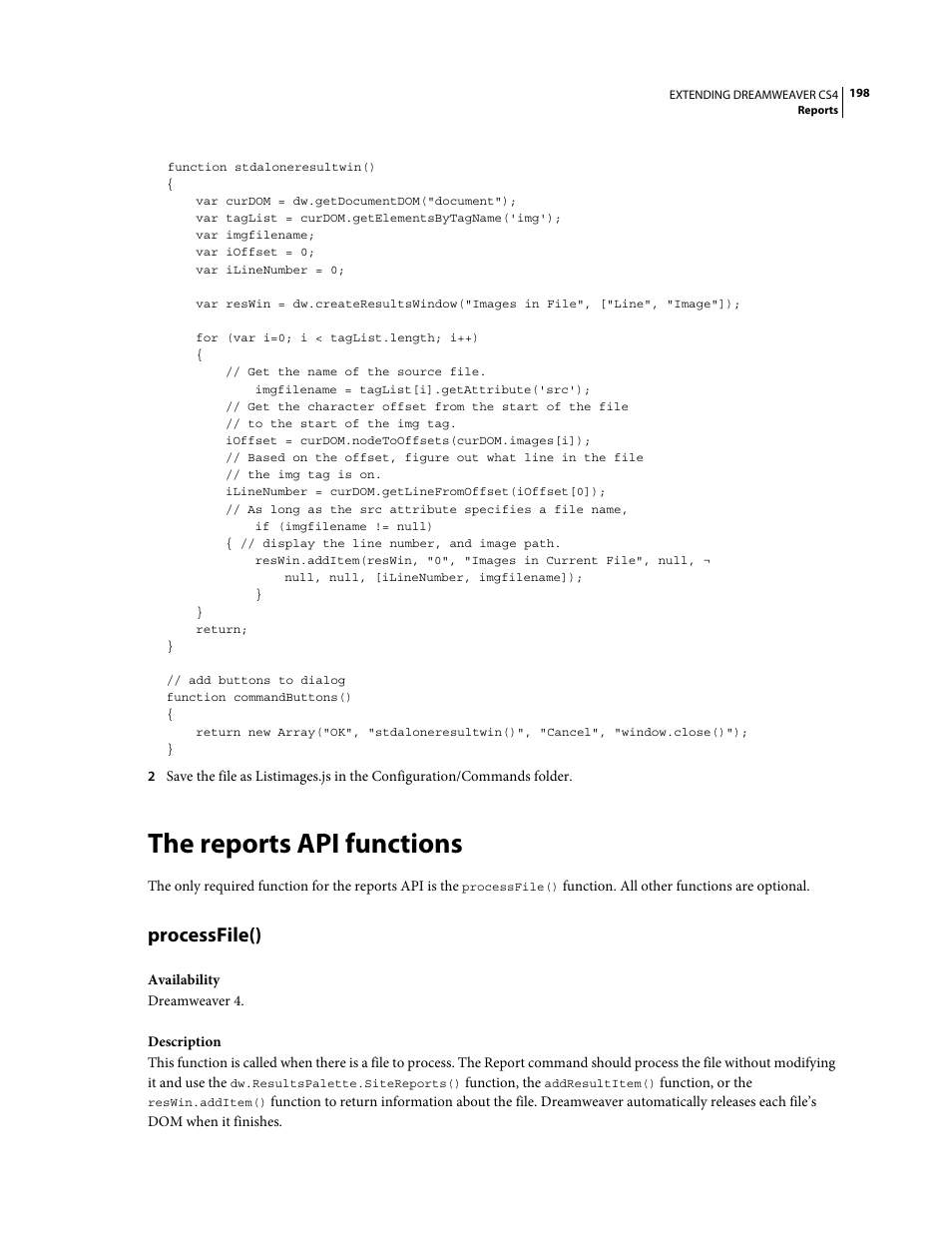 The reports api functions, Processfile() | Adobe Extending Dreamweaver CS4 User Manual | Page 204 / 387