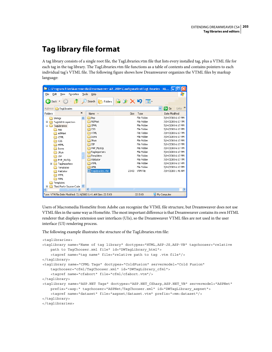 Tag library file format | Adobe Extending Dreamweaver CS4 User Manual | Page 209 / 387