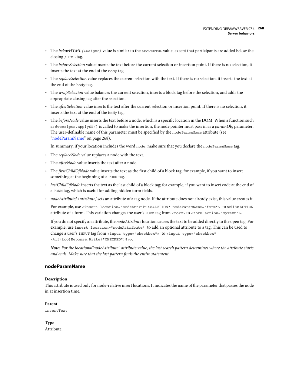 Nodeparamname | Adobe Extending Dreamweaver CS4 User Manual | Page 274 / 387