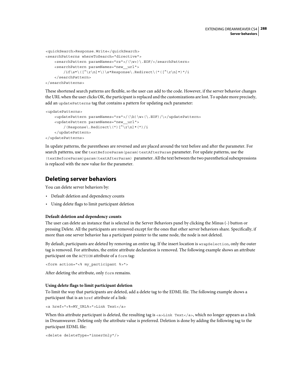 Deleting server behaviors | Adobe Extending Dreamweaver CS4 User Manual | Page 294 / 387