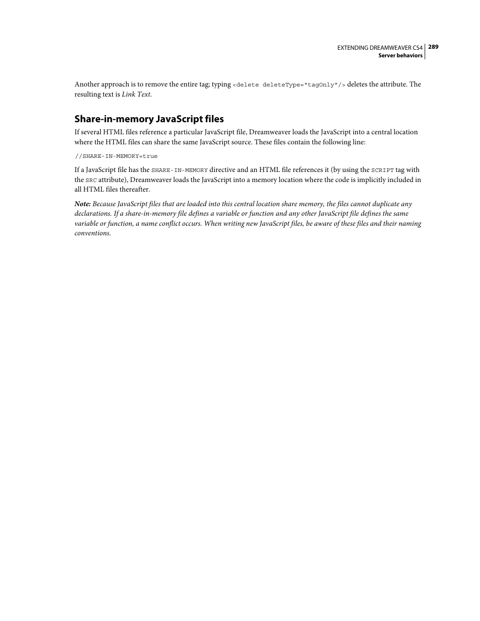 Share-in-memory javascript files | Adobe Extending Dreamweaver CS4 User Manual | Page 295 / 387