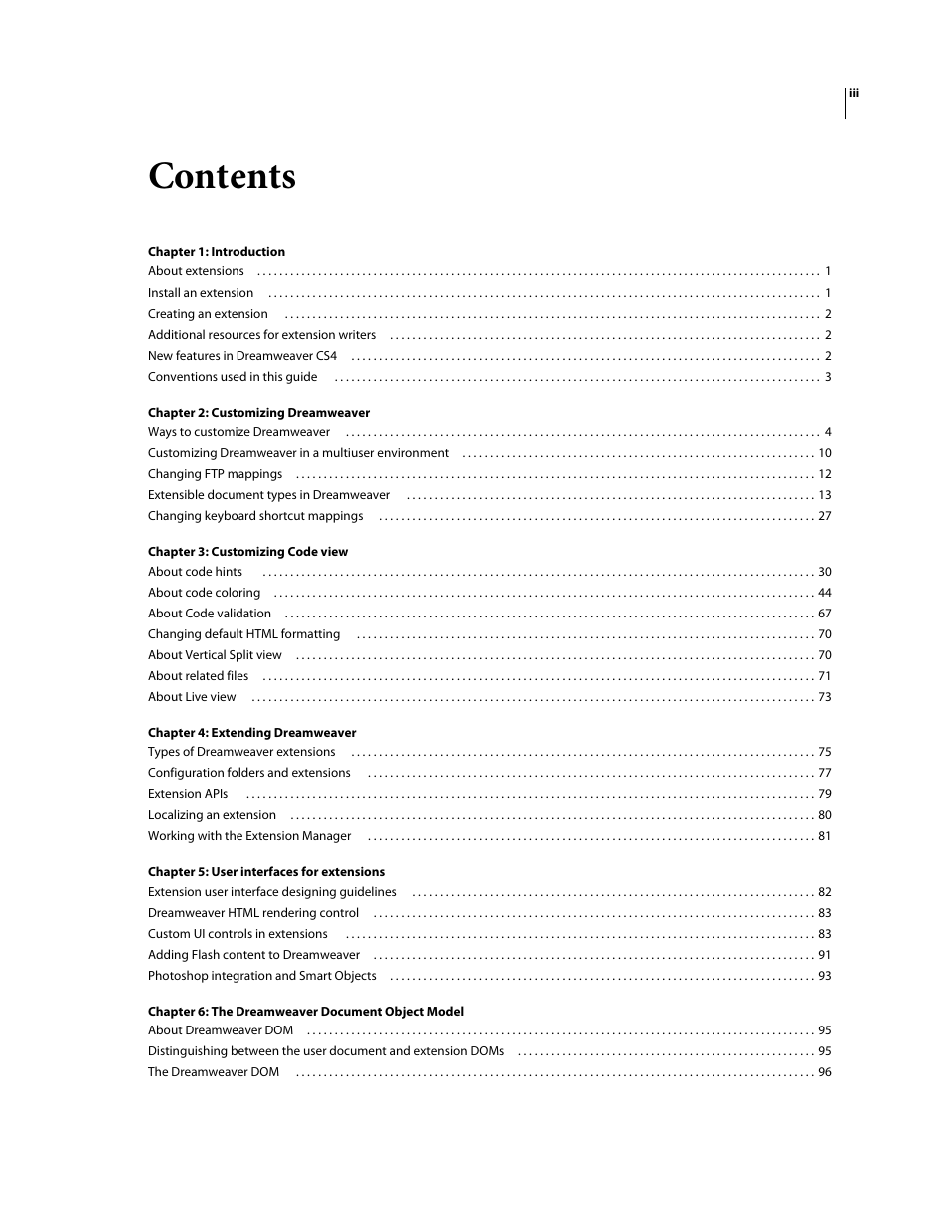 Adobe Extending Dreamweaver CS4 User Manual | Page 3 / 387