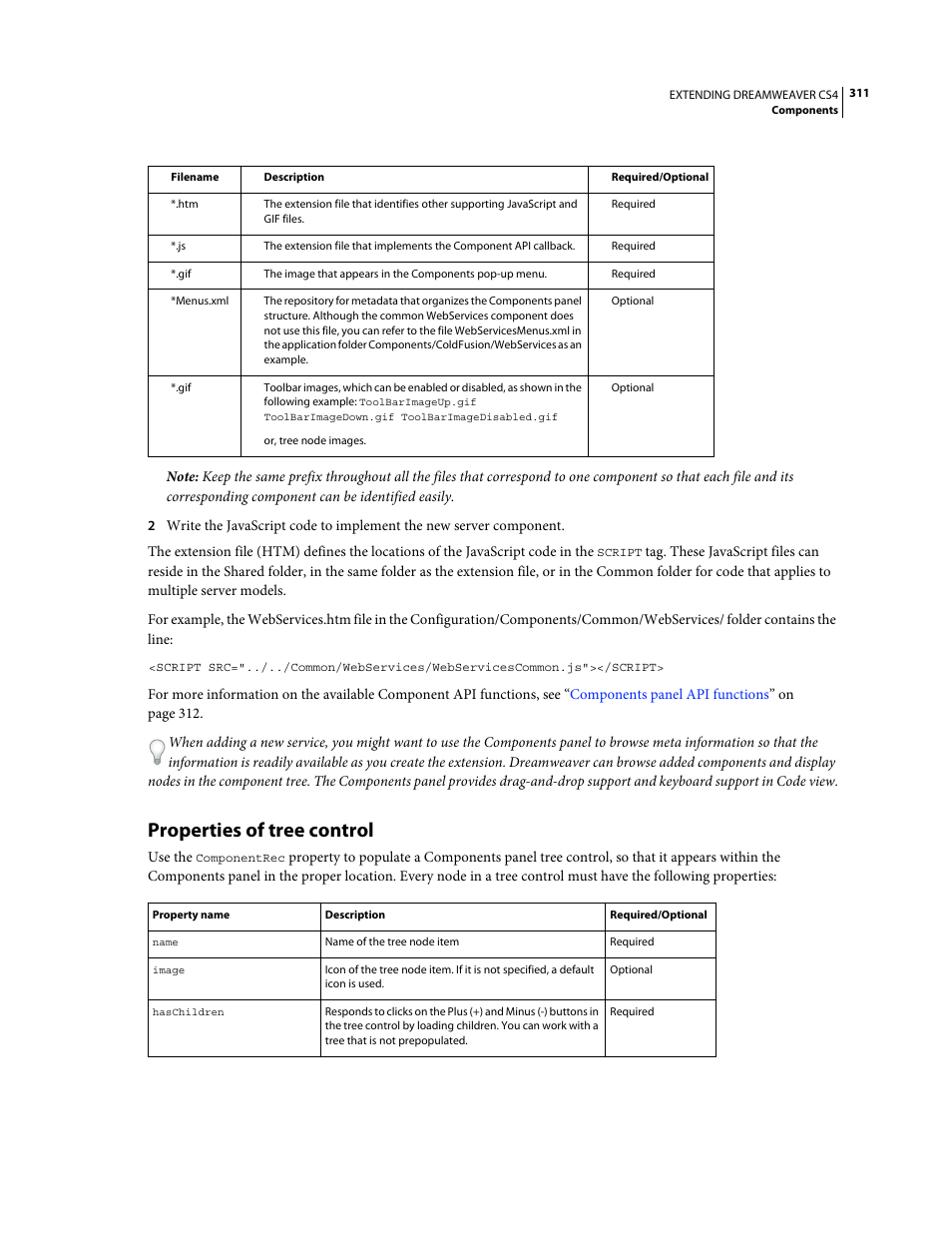 Properties of tree control | Adobe Extending Dreamweaver CS4 User Manual | Page 317 / 387