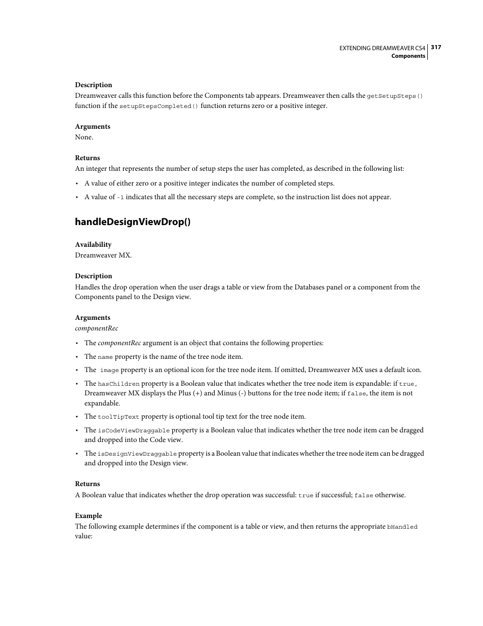 Handledesignviewdrop() | Adobe Extending Dreamweaver CS4 User Manual | Page 323 / 387