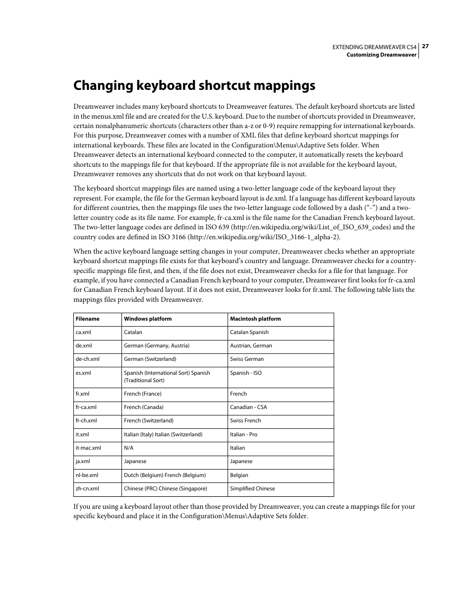 Changing keyboard shortcut mappings | Adobe Extending Dreamweaver CS4 User Manual | Page 33 / 387