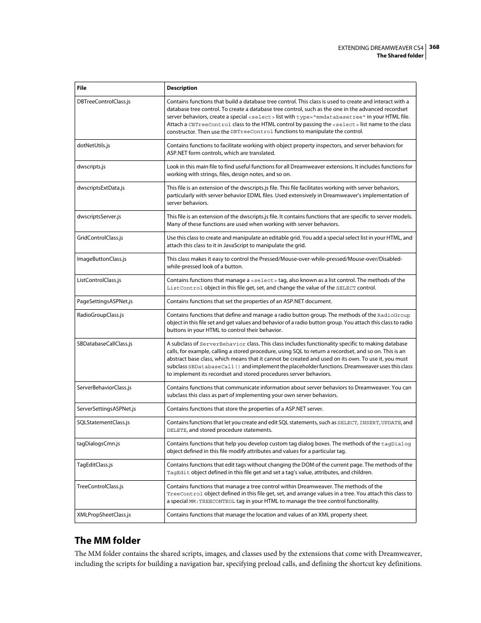 The mm folder | Adobe Extending Dreamweaver CS4 User Manual | Page 374 / 387