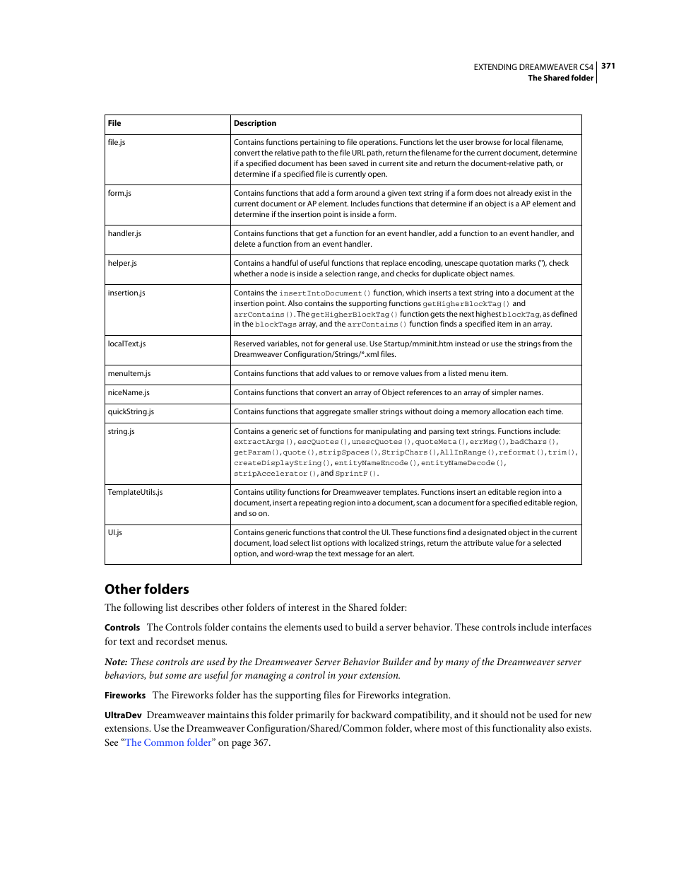 Other folders | Adobe Extending Dreamweaver CS4 User Manual | Page 377 / 387