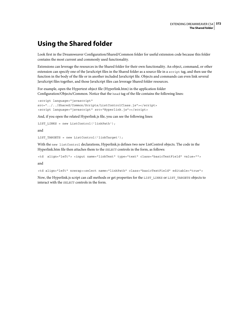 Using the shared folder | Adobe Extending Dreamweaver CS4 User Manual | Page 378 / 387