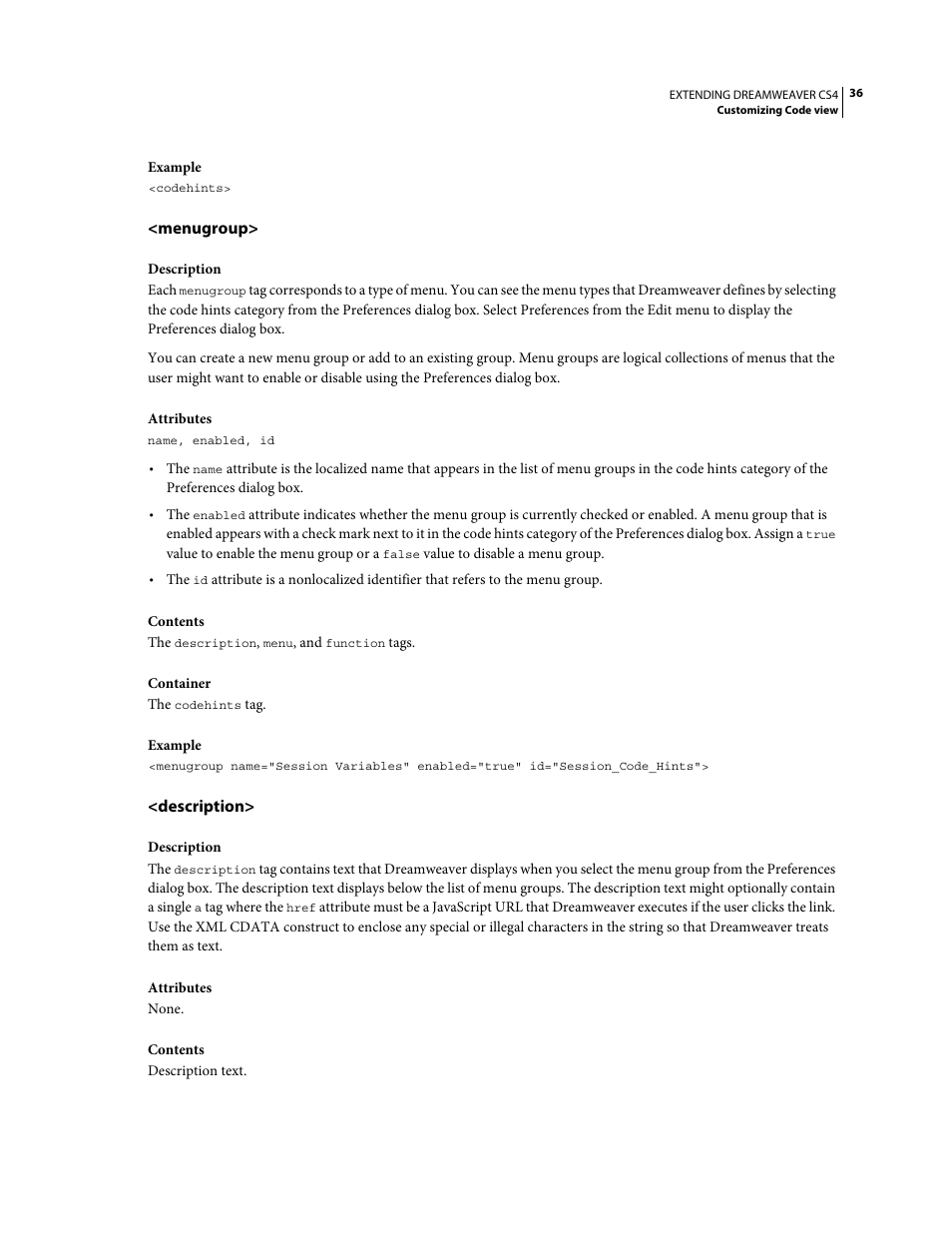 Menugroup, Description | Adobe Extending Dreamweaver CS4 User Manual | Page 42 / 387