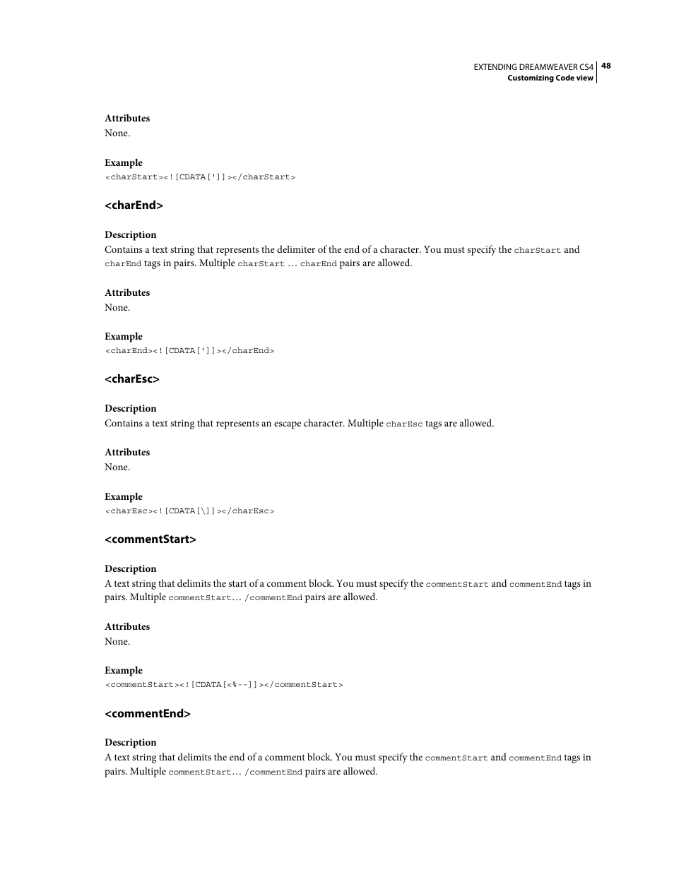 Charend, Charesc, Commentstart | Commentend | Adobe Extending Dreamweaver CS4 User Manual | Page 54 / 387